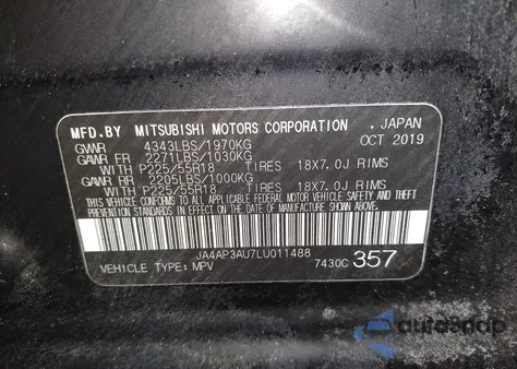 2020 Mitsubishi Outlander Sport 2.0 Es z USA, uszkodzony, nr VIN JA4AP3AU7LU011488